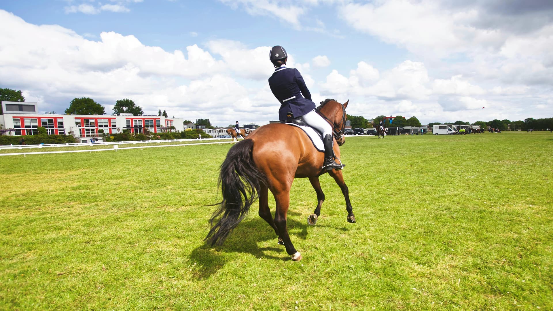 Dressage rider on a horse turning a corner